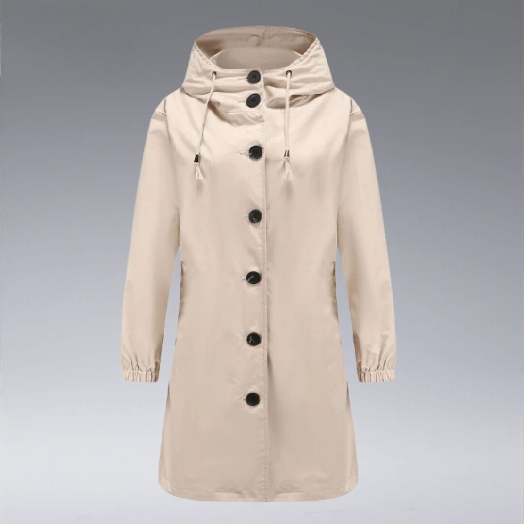 Vrouw draagt een stijlvolle windjack trenchcoat, perfect voor koele herfst- en winterdagen