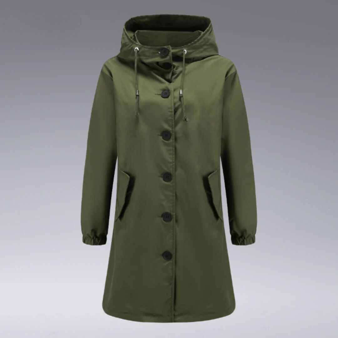 Vrouw draagt een stijlvolle windjack trenchcoat, perfect voor koele herfst- en winterdagen