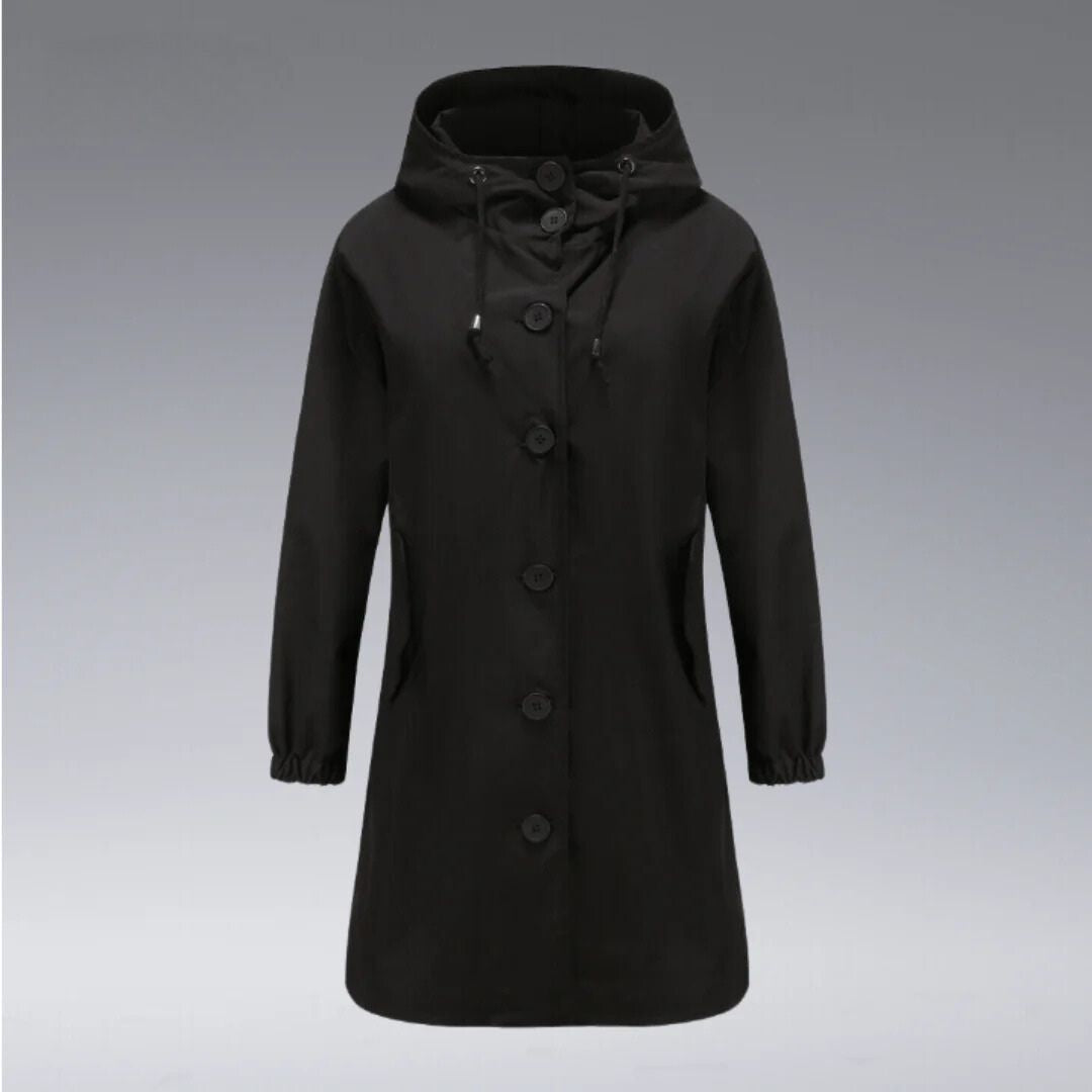 Vrouw draagt een stijlvolle windjack trenchcoat, perfect voor koele herfst- en winterdagen