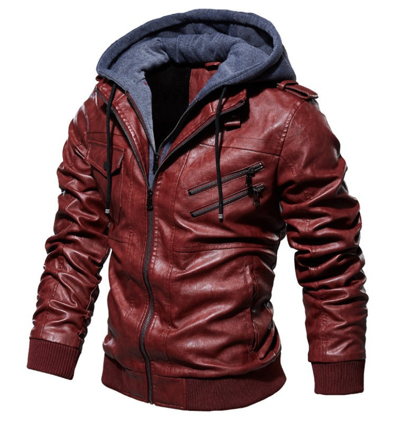 Hoogwaardige leren herenjas met een modern ontwerp en tijdloze stijl.