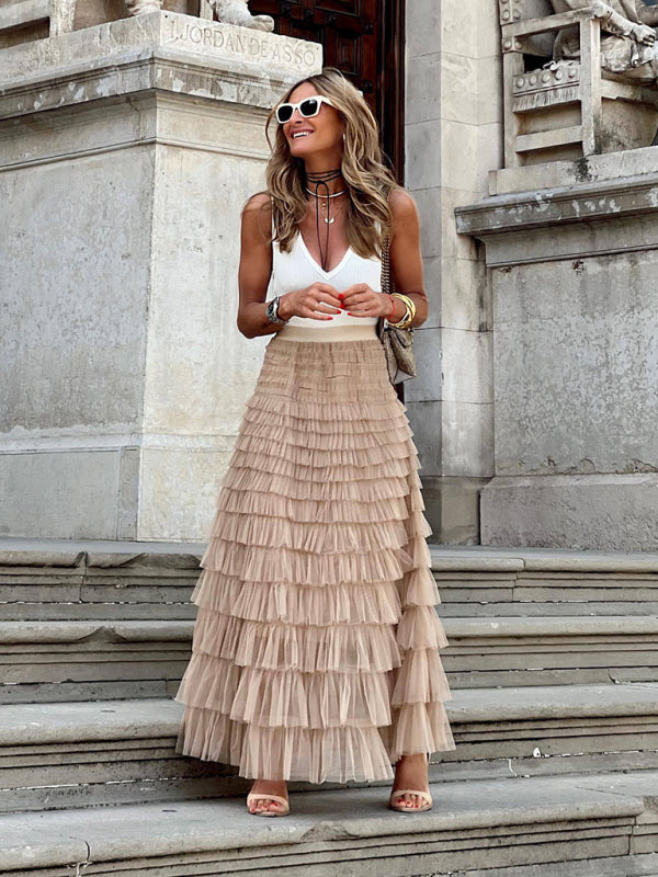 Trendy maxi-rok van meerlaagse tule, luchtig en elegant voor speciale gelegenheden