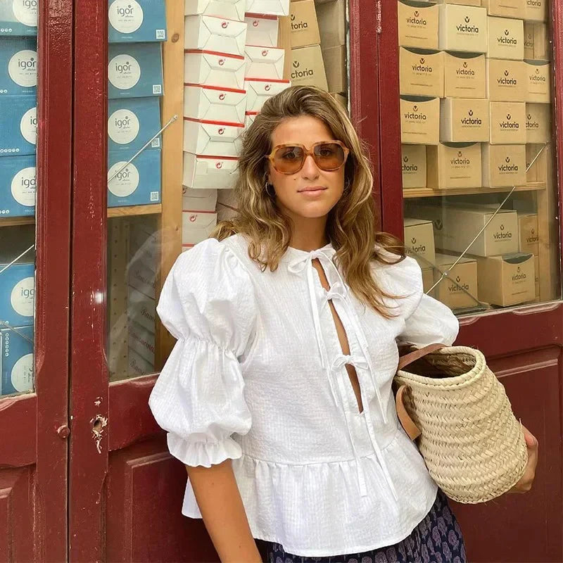 Zomerse damestop met strik - Erle