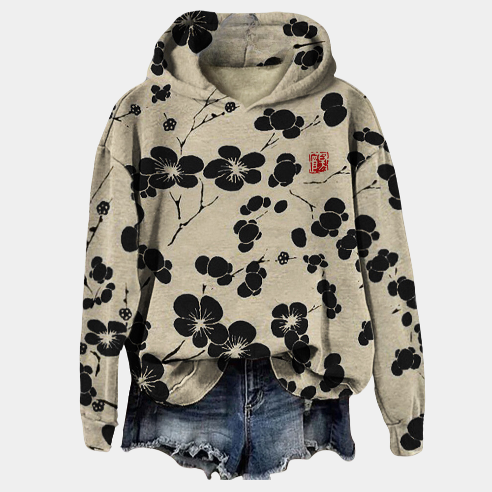 Zachte hoodie voor dames met bloemenpatroon en comfortabele pasvorm