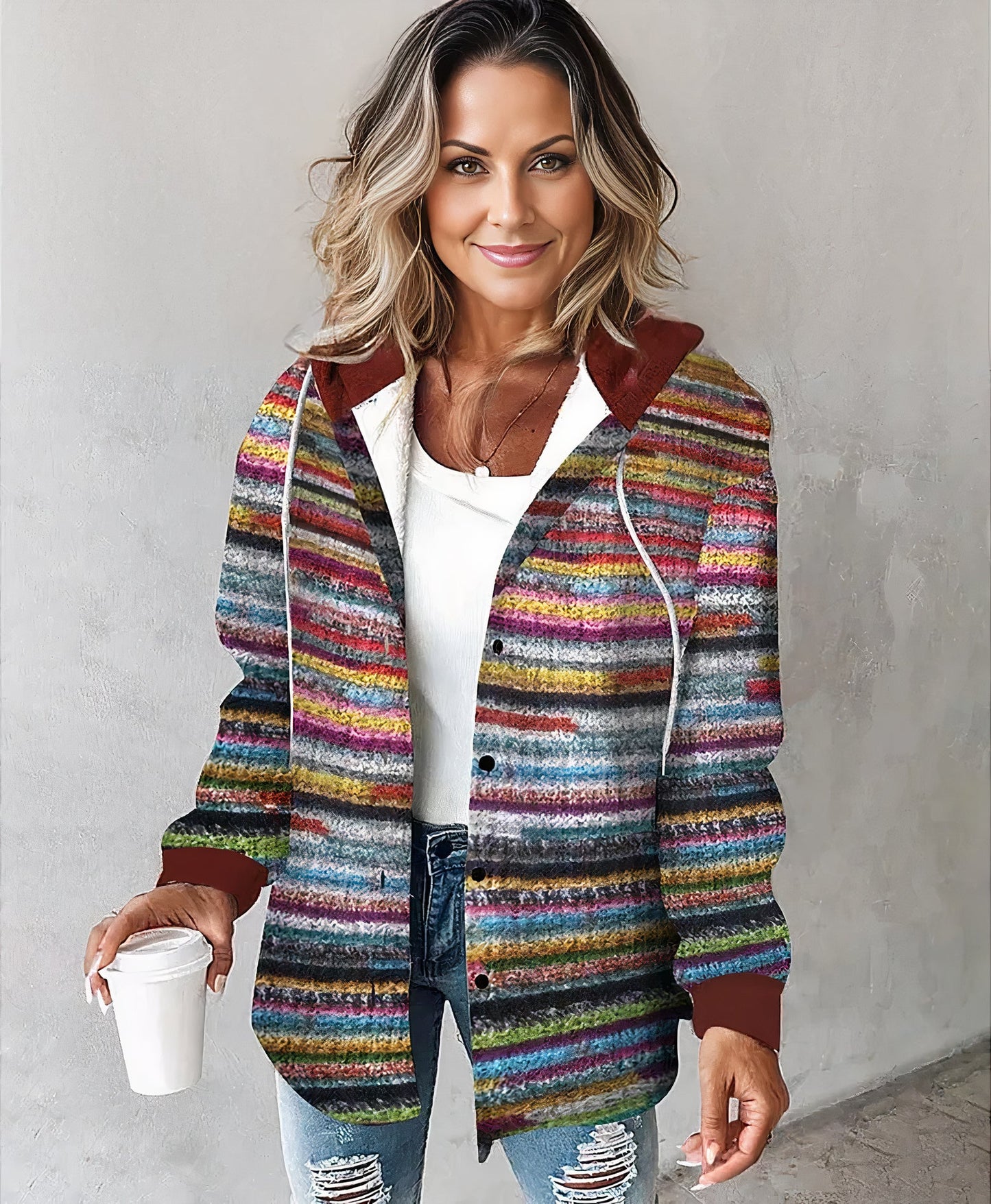 Warm vest met capuchon voor dames, perfect voor herfst- en winterdagen, met zacht materiaal en praktisch ontwerp.