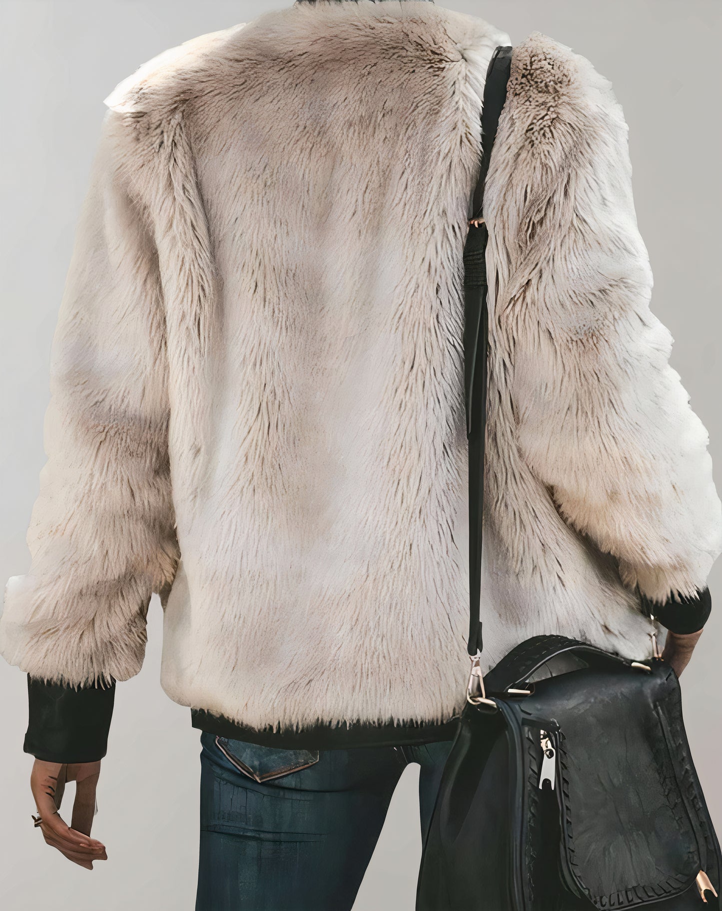 Warme jas van imitatiebont voor dames met luxe design en details van imitatieleer, ideaal voor herfst- en winterdagen, biedt stijlvolle warmte en comfort.