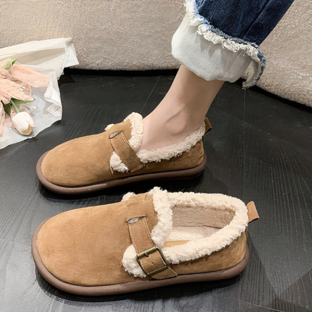 Warme pluche sandalen met zachte voering en verstelbare riem voor dames, ideaal voor winterse dagen