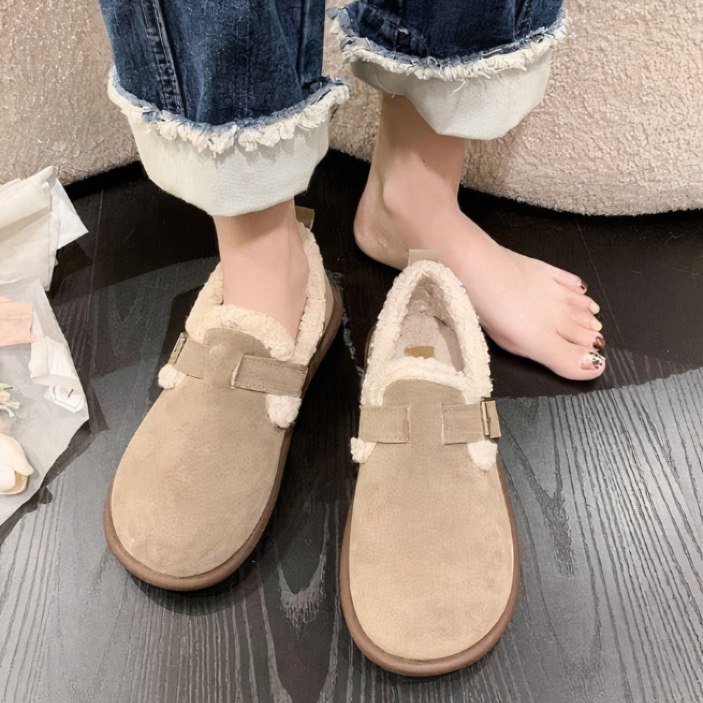 Warme pluche sandalen met zachte voering en verstelbare riem voor dames, ideaal voor winterse dagen
