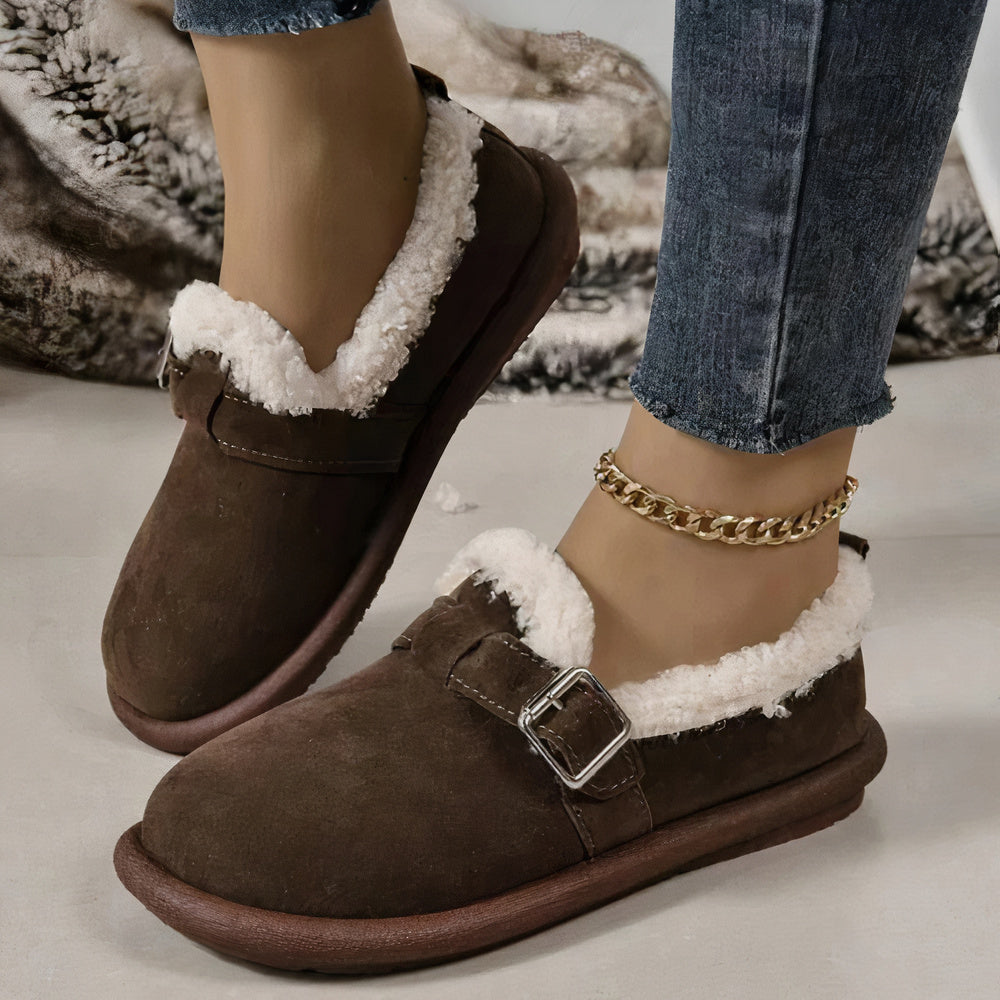 Warme pluche sandalen met zachte voering en verstelbare riem voor dames, ideaal voor winterse dagen