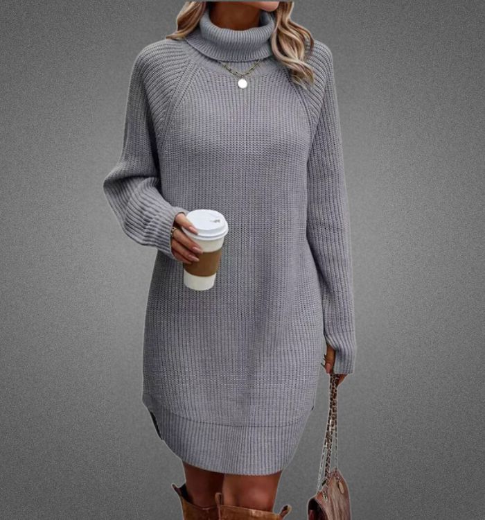 Warme jumperjurk voor dames, perfect voor koude herfst- en winterdagen, met zacht gebreid materiaal en elegant ontwerp.