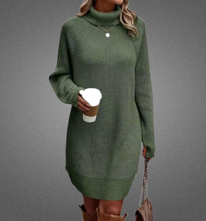 Warme jumperjurk voor dames, perfect voor koude herfst- en winterdagen, met zacht gebreid materiaal en elegant ontwerp.