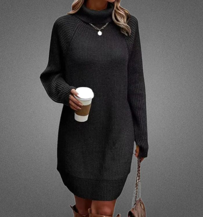 Warme jumperjurk voor dames, perfect voor koude herfst- en winterdagen, met zacht gebreid materiaal en elegant ontwerp.