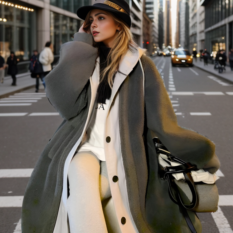 Warme winterjas met capuchon voor dames, ideaal voor herfst- en winterdagen.