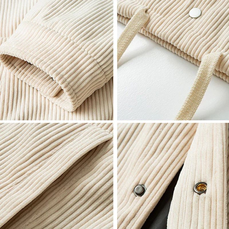 Warme corduroy herenjas, ideaal voor herfst- en winterdagen, gemaakt van zacht corduroy materiaal met een stijlvol ontwerp en verstelbaar taillekoord.
