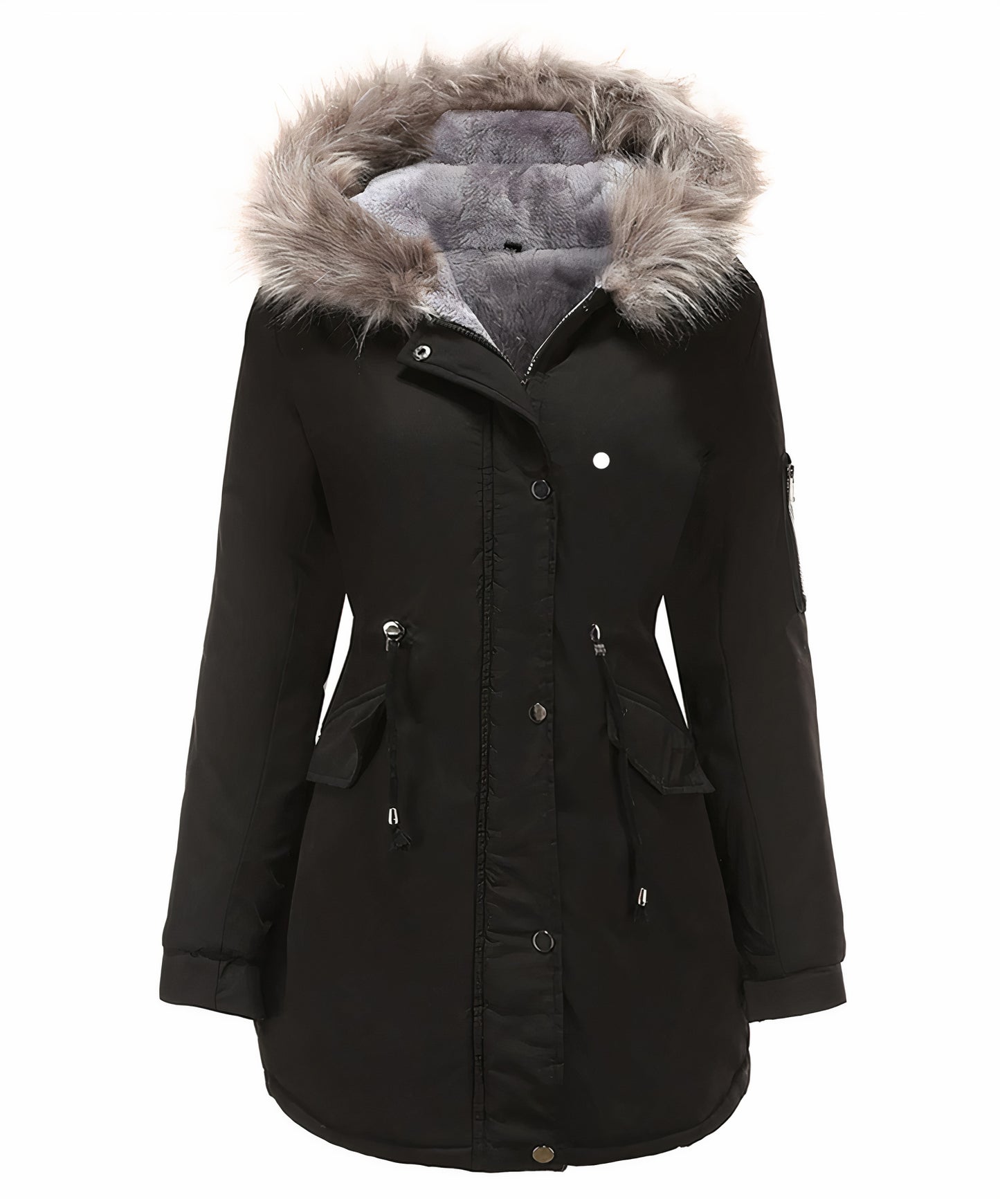 Waterdichte winterjas voor dames met donzige voering en praktische zakken voor koude dagen.