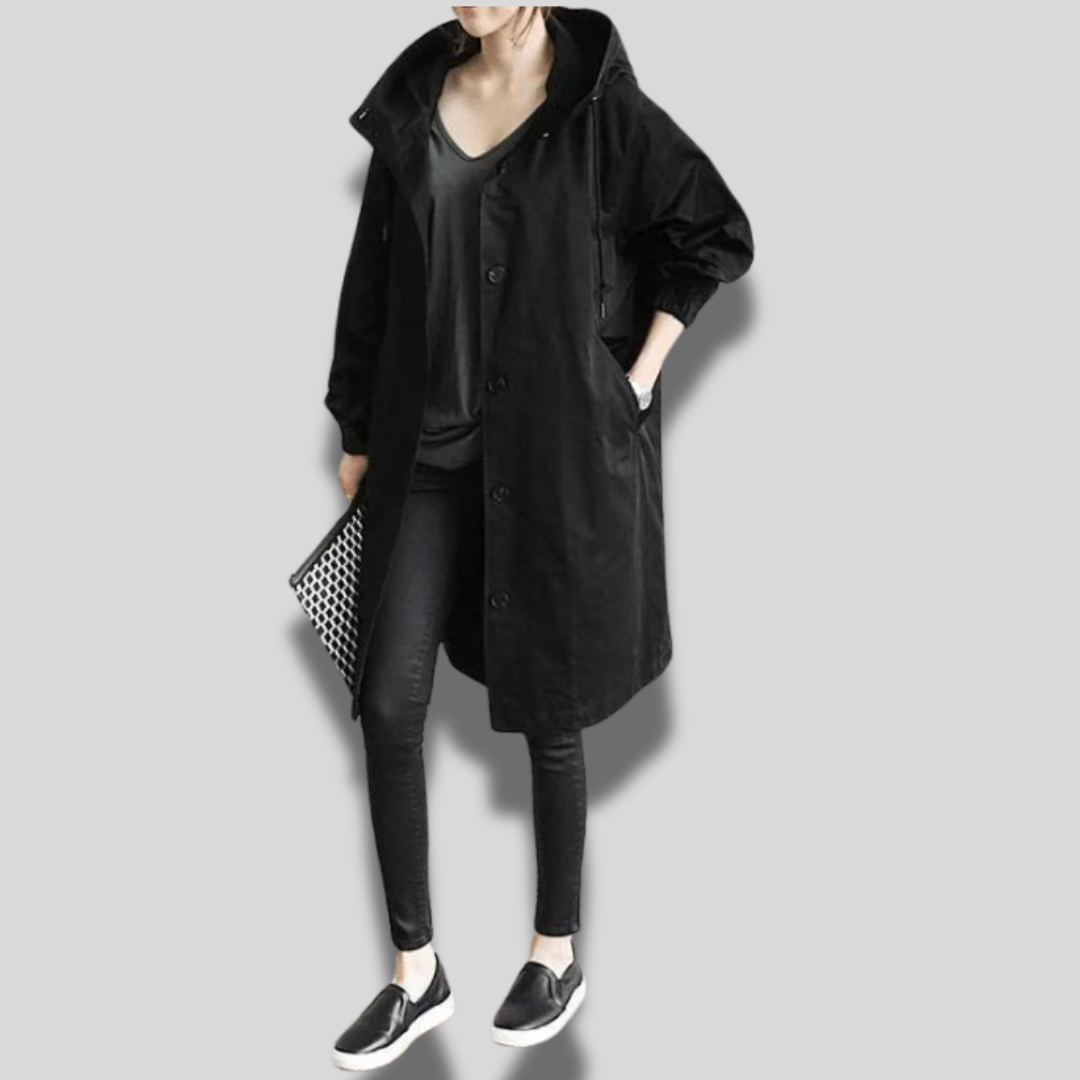 Waterdichte jas met capuchon voor dames, ideaal voor regenachtige dagen.