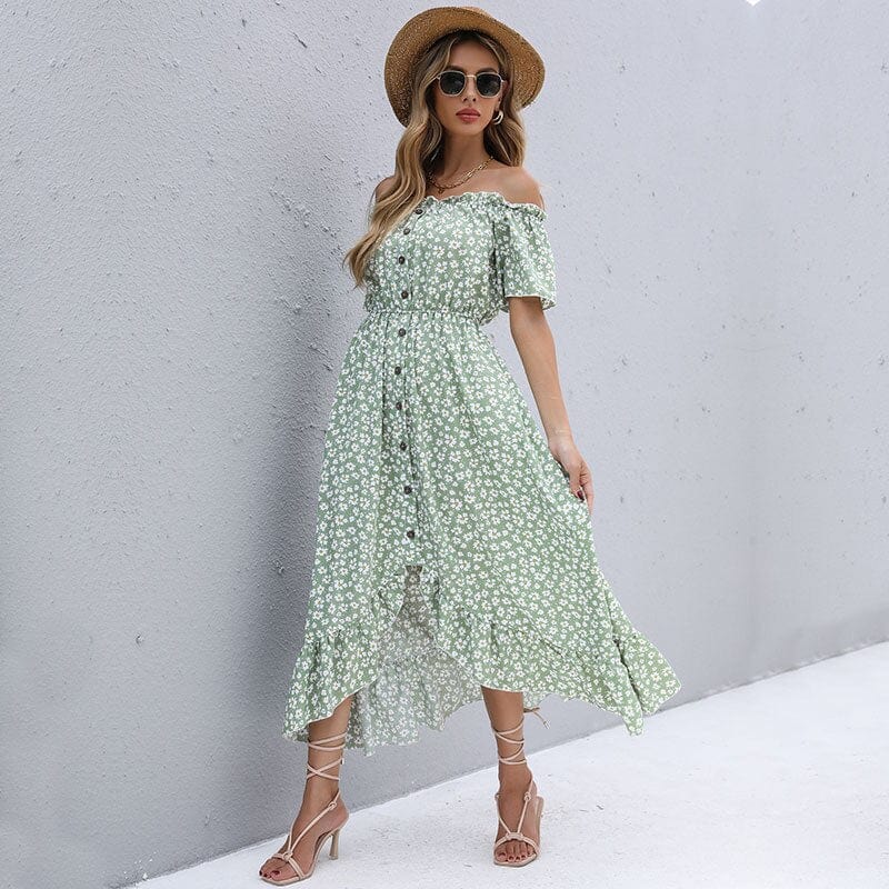 Off-the-shoulder jurk met bloemenpatroon in vintage stijl - Cleone