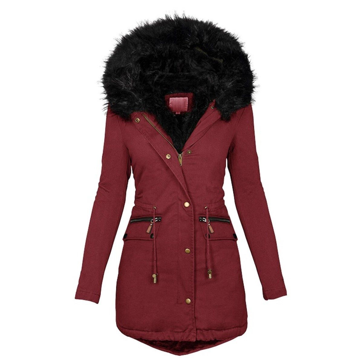 Winddichte, warme winterjas voor dames met een capuchon van imitatiebont en praktische zakken, ideaal voor koude winterdagen