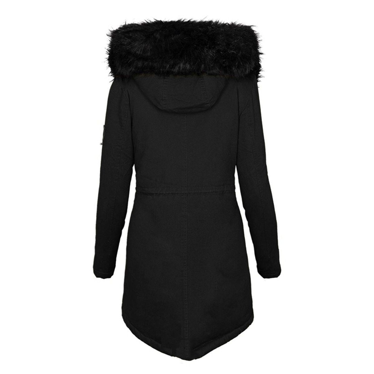 Winddichte, warme winterjas voor dames met een capuchon van imitatiebont en praktische zakken, ideaal voor koude winterdagen