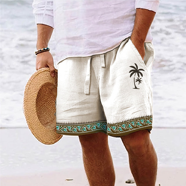 Lichtgewicht zomershort met tropische kokosnootprint voor heren.