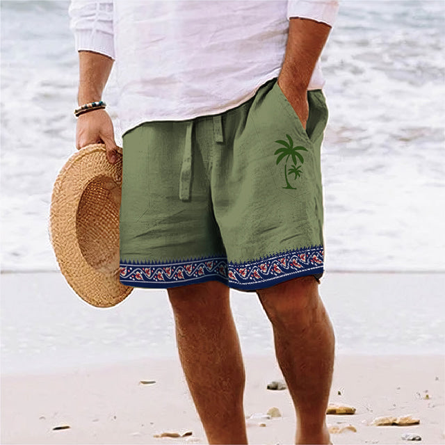 Lichtgewicht zomershort met tropische kokosnootprint voor heren.