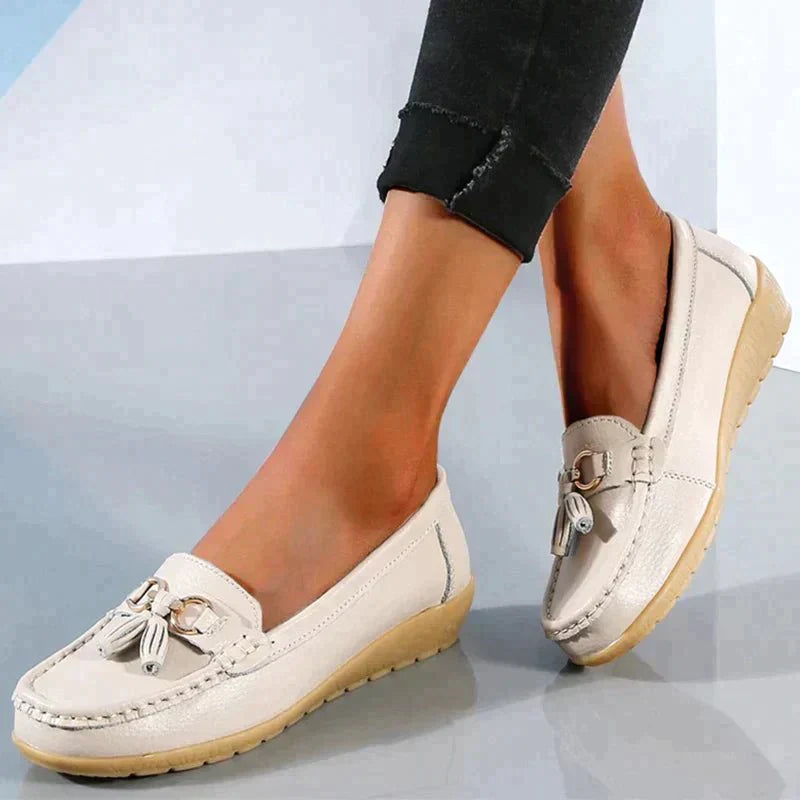 Platte leren wandelschoenen om in te glijden - Azami