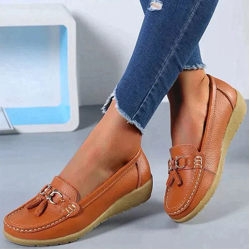 Platte leren wandelschoenen om in te glijden - Azami