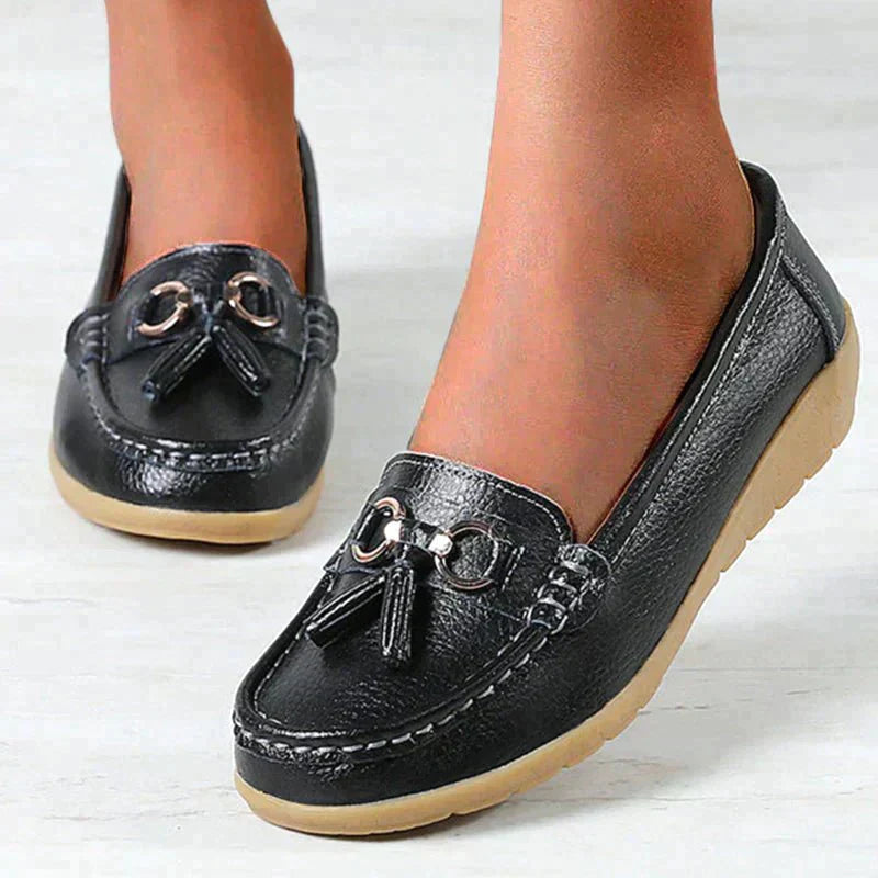 Platte leren wandelschoenen om in te glijden - Azami