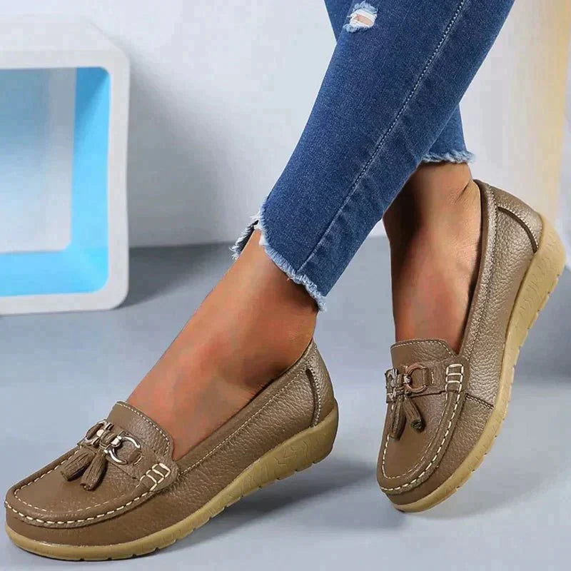 Platte leren wandelschoenen om in te glijden - Azami