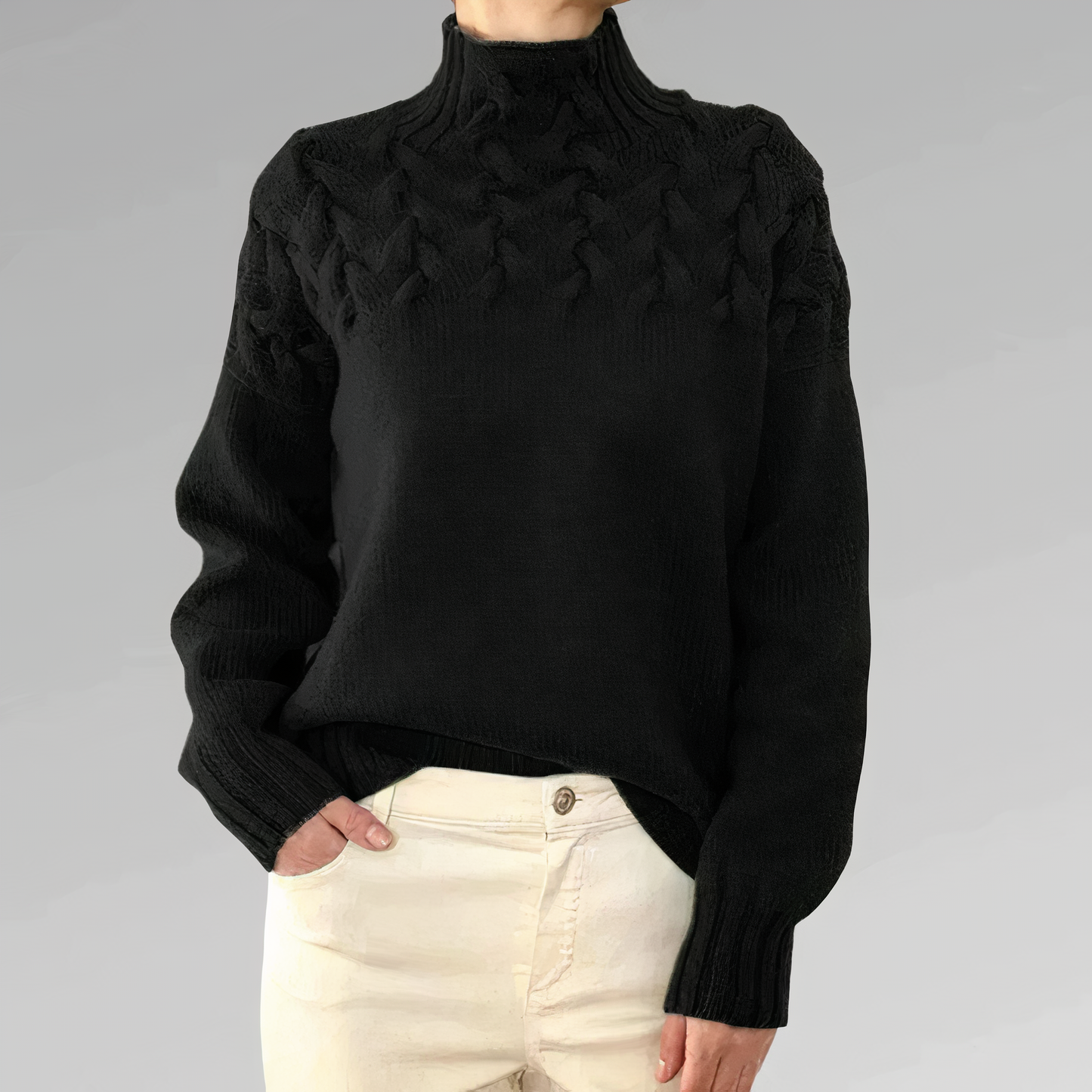 Chloe - Strickpullover Mit Zopfmuster Schwarz / S