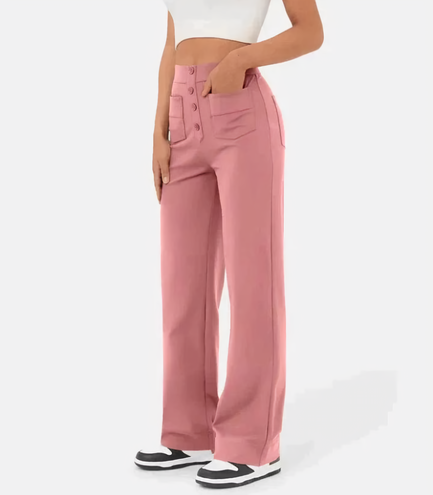 Elastische broek met hoge taille en knopen - Irma
