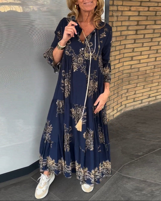 Nieuwe vintage jurk met losse V-hals - Risa