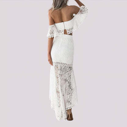 Tweedelige jurk met off-the-shoulder gehaakt kant - Ailana