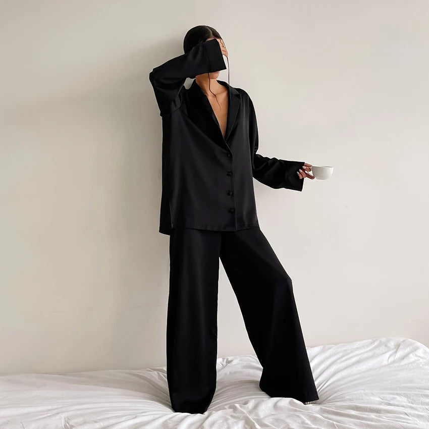 Zijdeachtige elegantie oversized pyjamaset - Belen