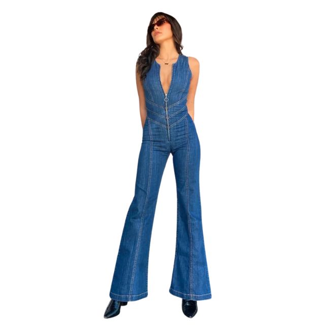 Retro denim jumpsuit met rits - Edel