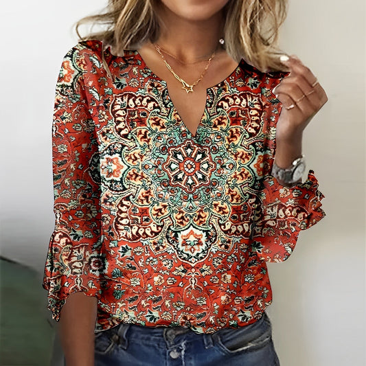 Bedrukte retro blouse - Cay