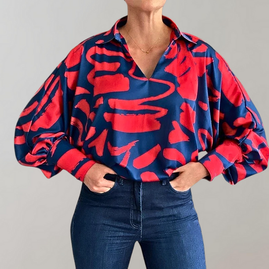 Abstracte blouse met V-hals - Riona