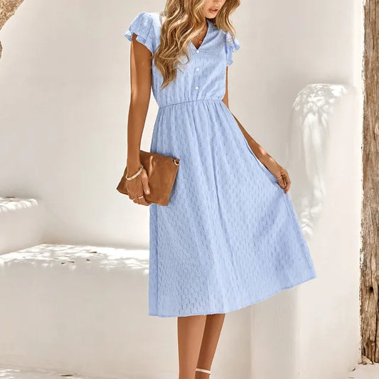 Elegante midi-jurk met V-hals - Belle