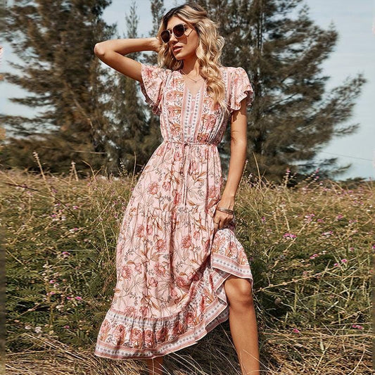 Roze bohemien midi-jurk - Gayla