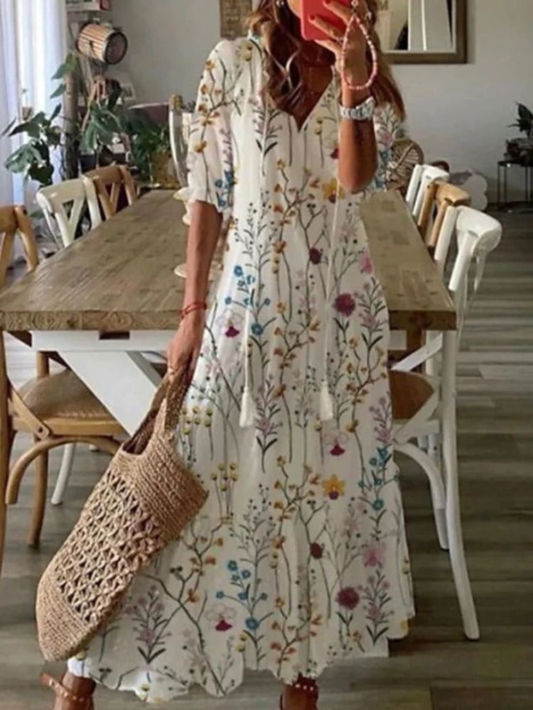 Gebloemde fluwelen maxi jurk - Lesha