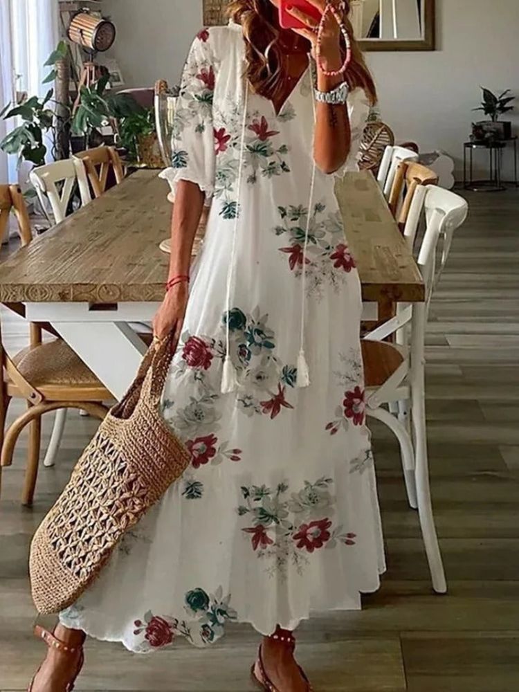 Gebloemde fluwelen maxi jurk - Lesha
