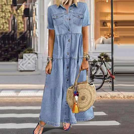 Elegante maxi-jurk in denimstijl - Kissa