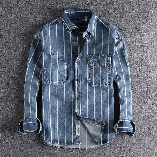 Trendy gestreept denim hemd- Lars