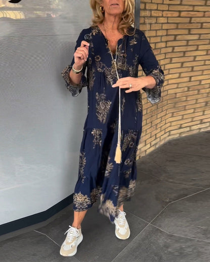 Nieuwe vintage jurk met losse V-hals - Risa