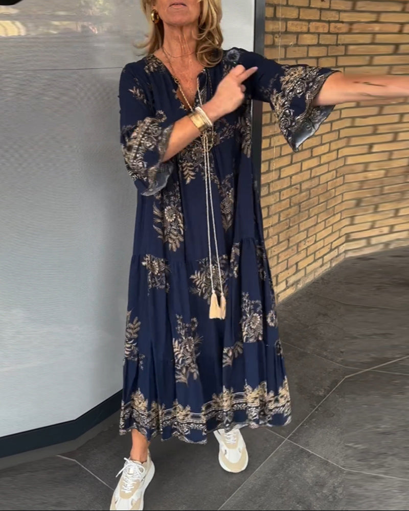 Nieuwe vintage jurk met losse V-hals - Risa