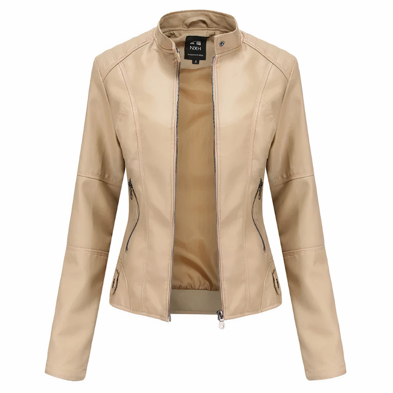 Chique leren jack voor dames met stijlvolle details en een perfecte pasvorm, ideaal voor herfst- en winterdagen.