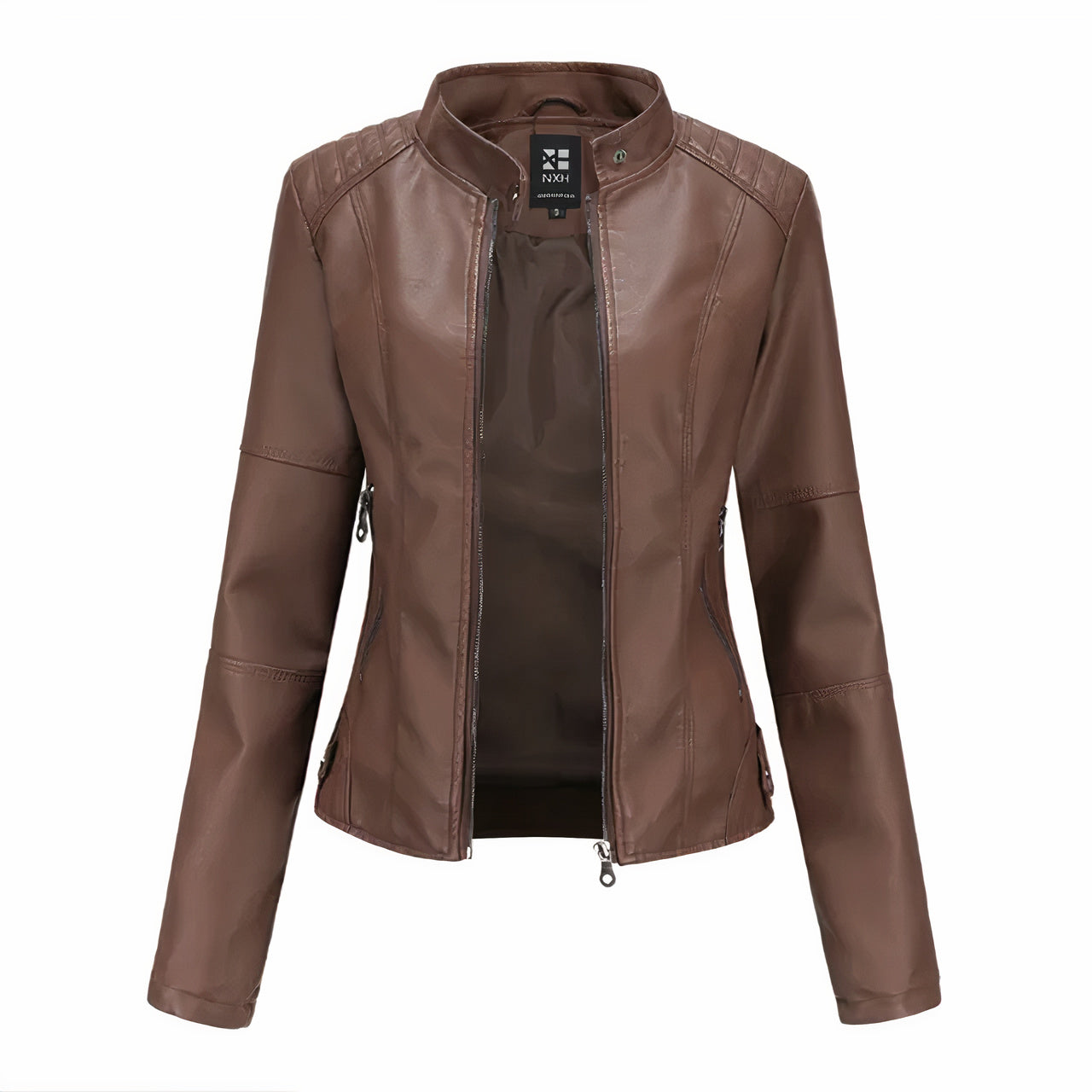 Chique leren jack voor dames met stijlvolle details en een perfecte pasvorm, ideaal voor herfst- en winterdagen.