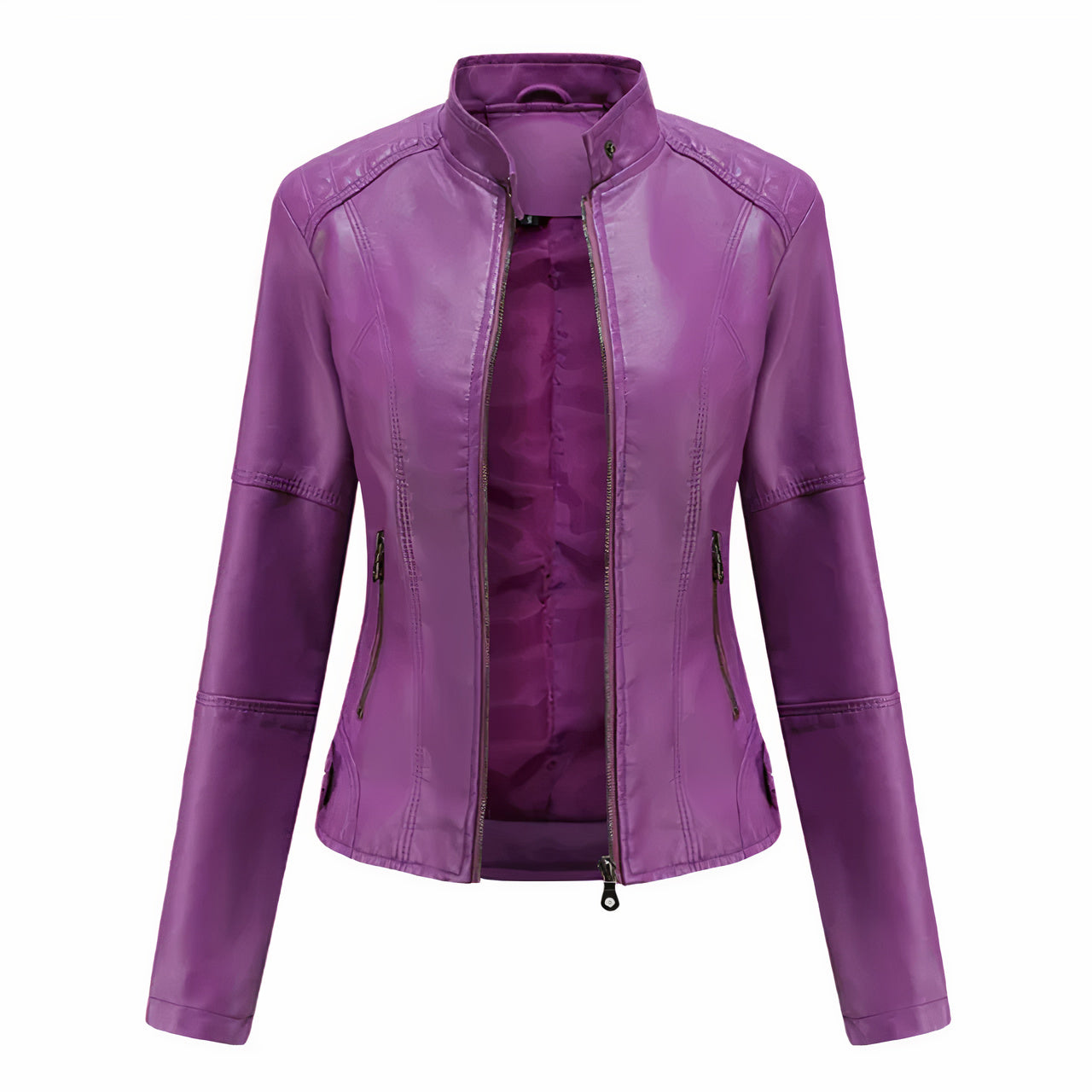 Chique leren jack voor dames met stijlvolle details en een perfecte pasvorm, ideaal voor herfst- en winterdagen.