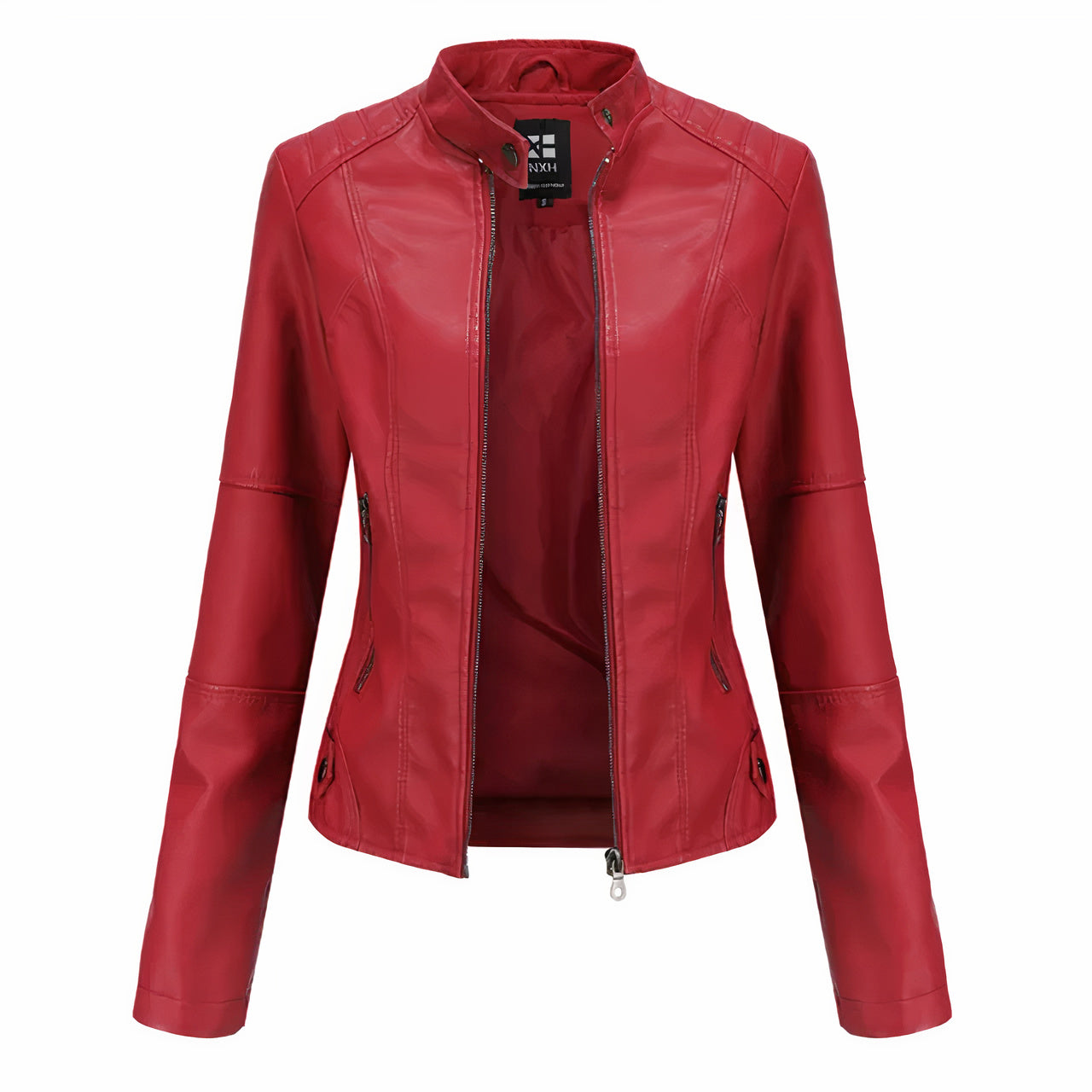 Chique leren jack voor dames met stijlvolle details en een perfecte pasvorm, ideaal voor herfst- en winterdagen.