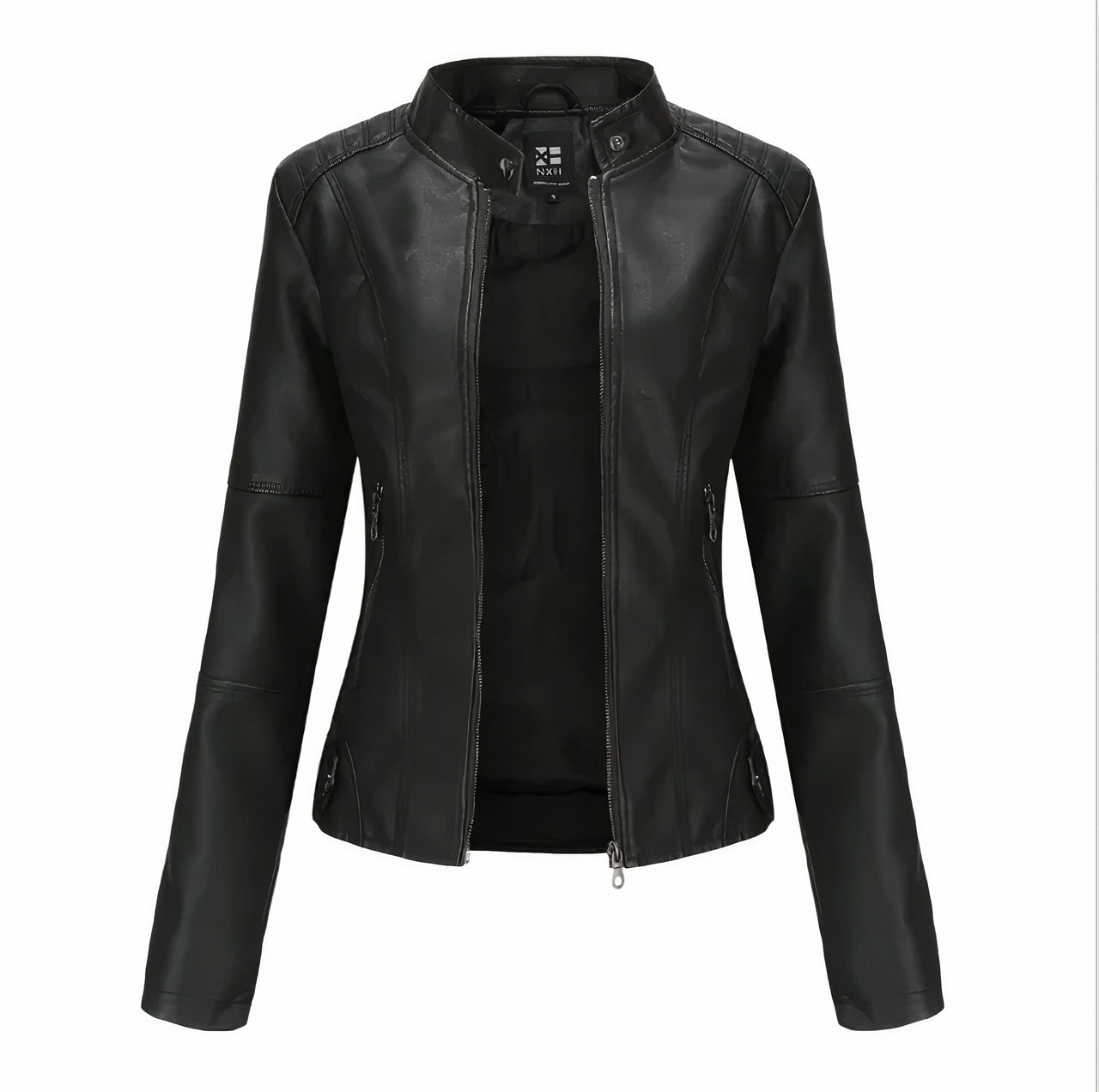 Chique leren jack voor dames met stijlvolle details en een perfecte pasvorm, ideaal voor herfst- en winterdagen.