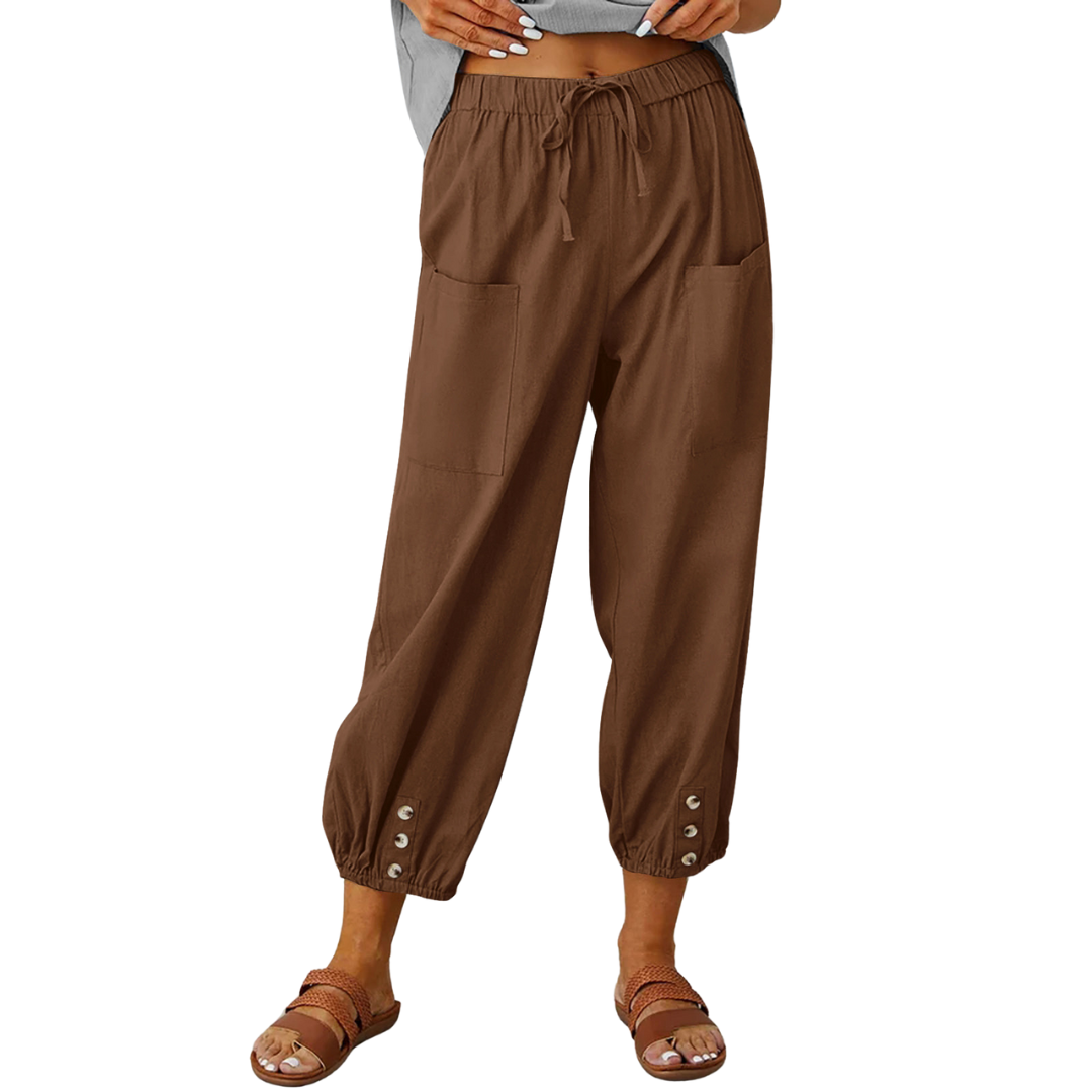 Chique en luchtige linnen broek voor de zomer met een losse pasvorm en ademende stof.